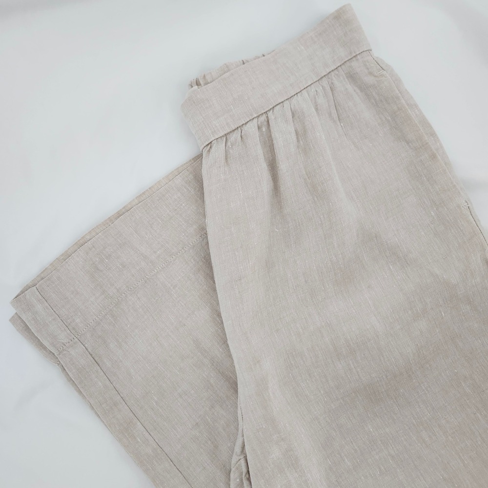 Lou & Grey for LOFT Womens Wide Leg Linen Pants M Oatmeal Coastal Minimalist